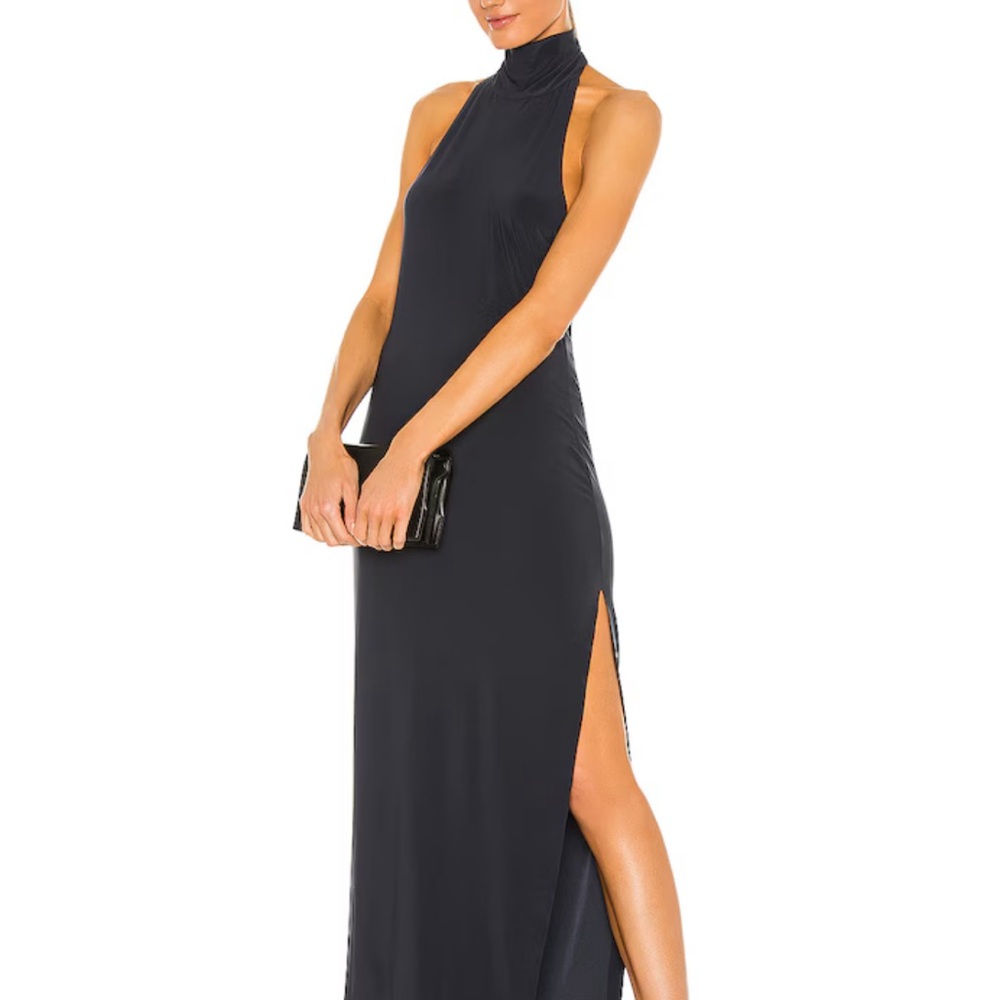 Norma Kamali Black High-Neck Maxi Dress with Side Slit